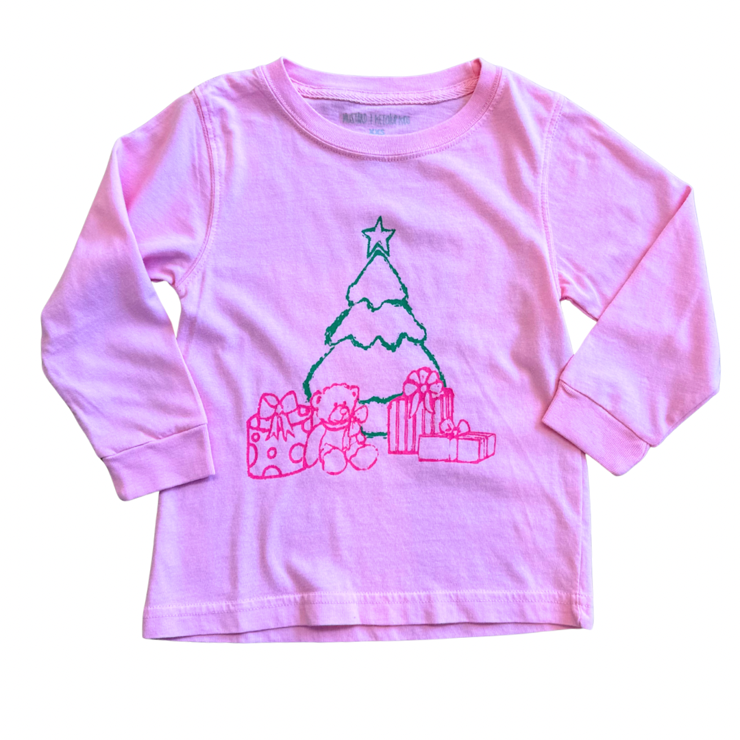 Long Sleeve Pink Christmas Tree with Presents T-Shirt
