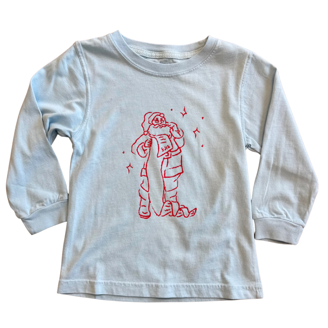 Long Sleeve Light Blue Santa's Good List T-Shirt