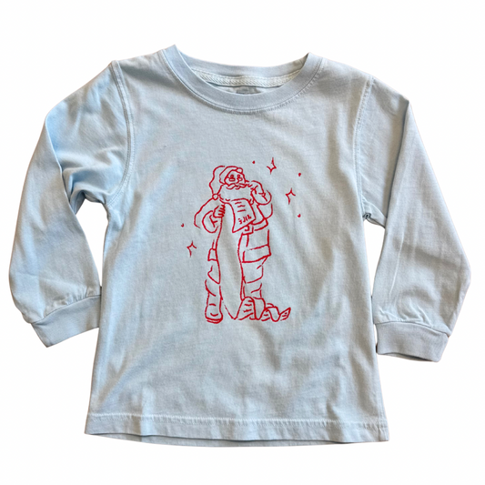 Long Sleeve Light Blue Santa's Good List T-Shirt