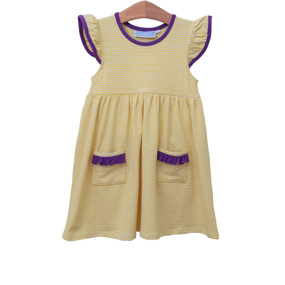 Lucy Game Day Dress - Yellow Stripe/Purple