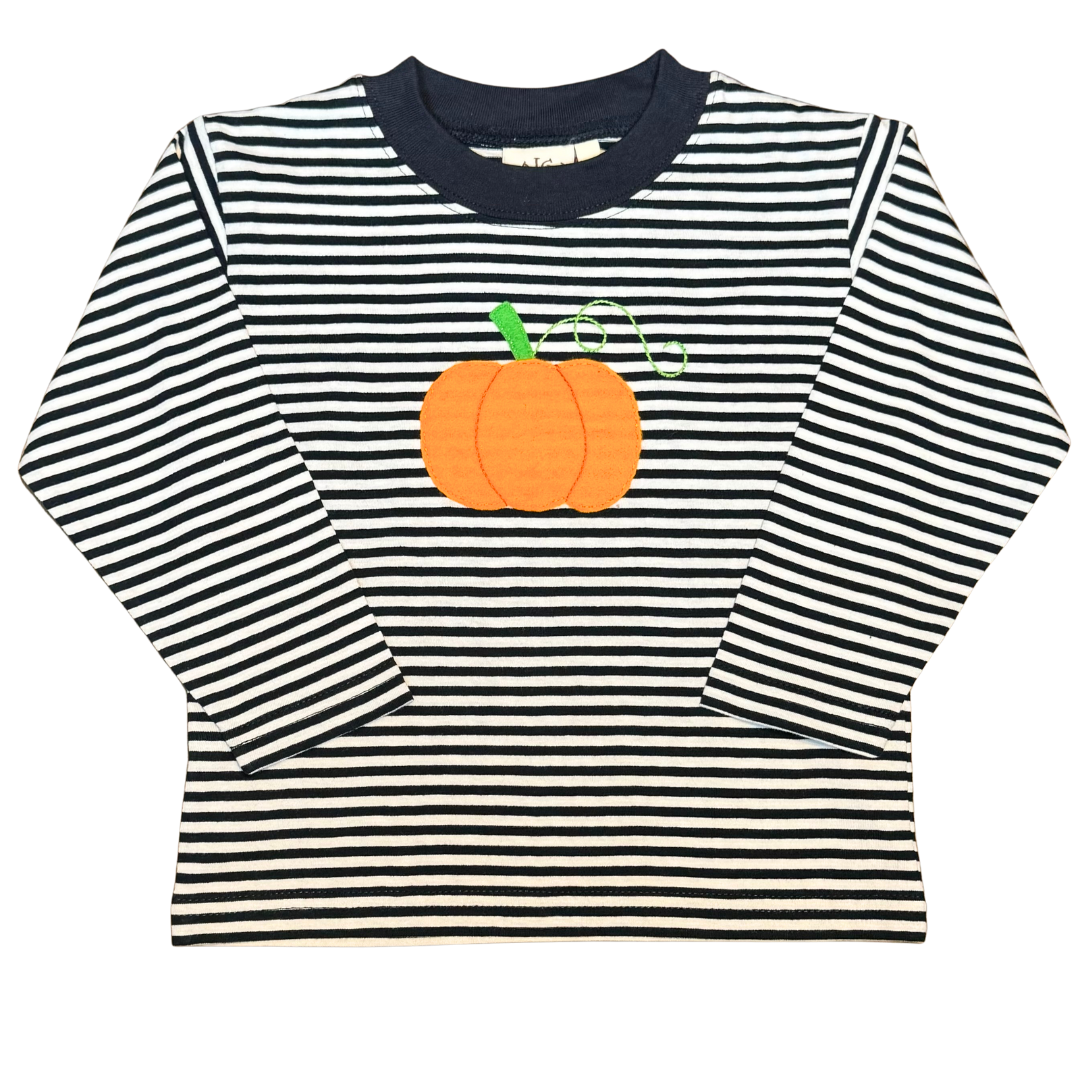 Pumpkin Applique Stripe Long Sleeve Tee