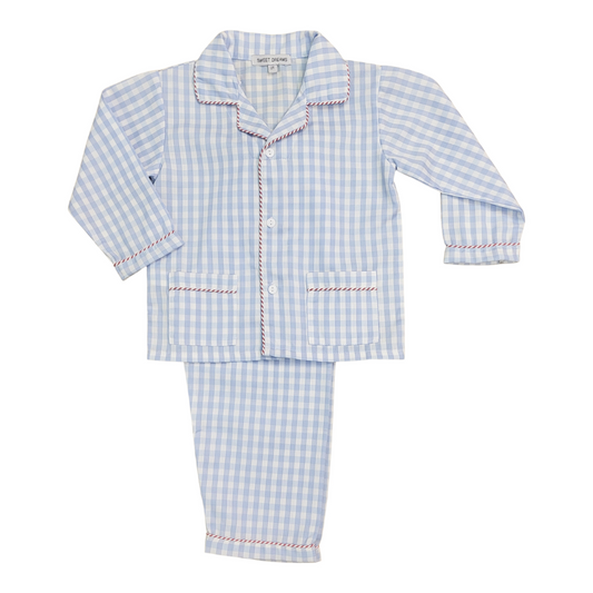 Blue Gingham Two-Piece Pajama Set